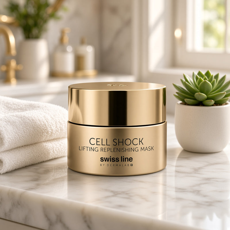 Swissline Cell Shock Lifting Replenishing Mask 50ml on marble vanity