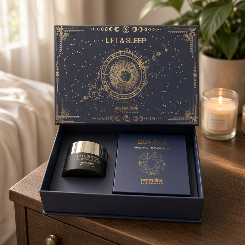 Swissline Cell Shock Lift & Sleep Gift Set on a bedside table